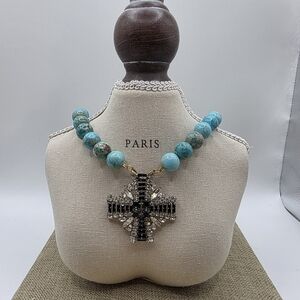 Made In The Deep South Chic Turquoise and Black Cross Necklace